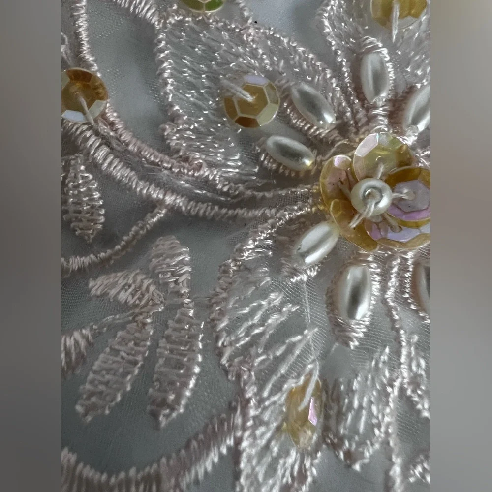 Elegant Lace Appliqué with Sequin & Floral Design